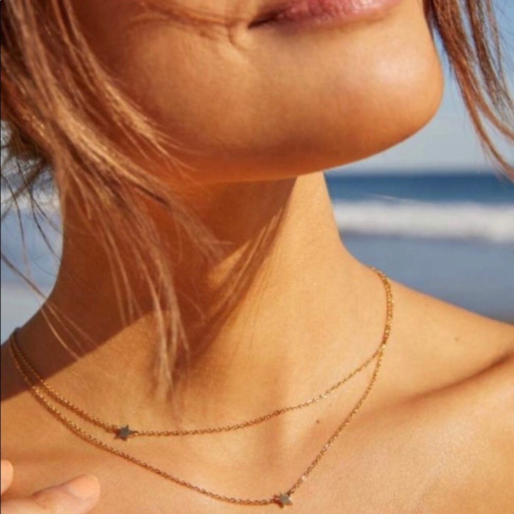 NEW Jennifer Zeuner Jewelry Double Layer Star Necklace Pendant Gold Plated NWT